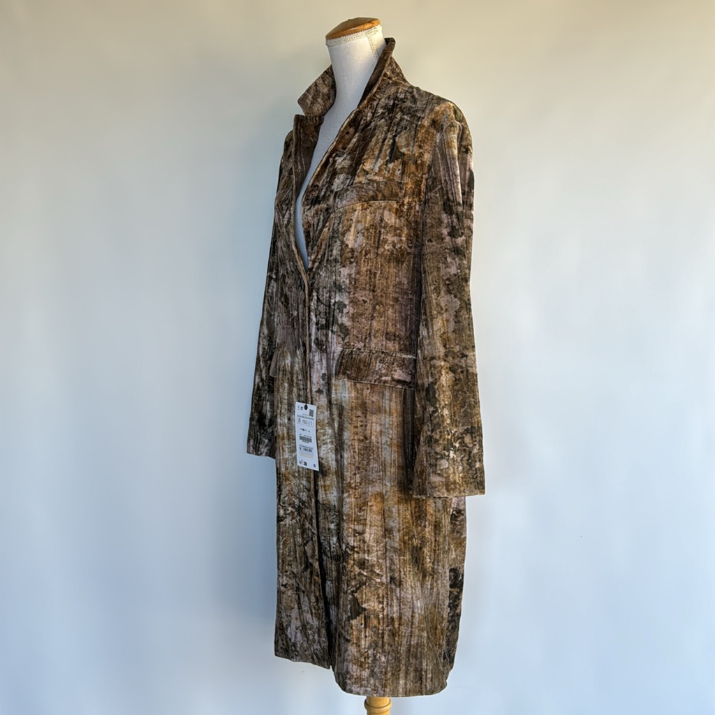 Nwt Zara Camo Velvet Long-Line Jacket - Sz S — image 4 of 7